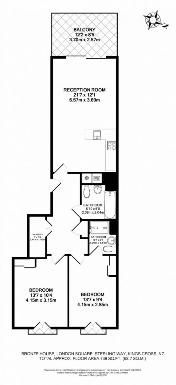 Floor Plan Image for 2 Bedroom Flat to Rent in London Square Sterling Way,  Kings Cross, N7