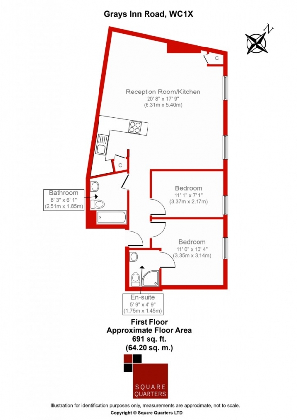 Floor Plan Image for 2 Bedroom Flat to Rent in Gray's Inn Road,  Bloomsbury, WC1X