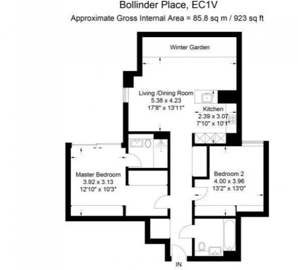 Floor Plan for 2 Bedroom Flat to Rent in Carrara Tower Bollinder Place,  Angel, EC1V, EC1V, 2AD - £850  pw | £3683 pcm