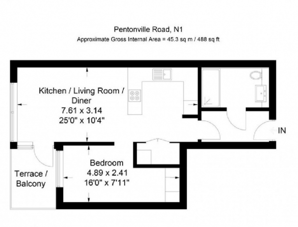 Floor Plan Image for 1 Bedroom Flat to Rent in Kings Cross Quarters 10 Emerson Court,  2a Rodney Street, Angel, N1