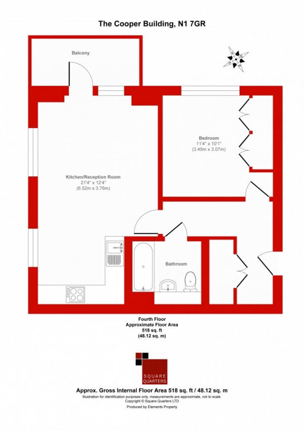 Floor Plan Image for 1 Bedroom Flat to Rent in The Cooper Building Wharf Road,  Angel, N1