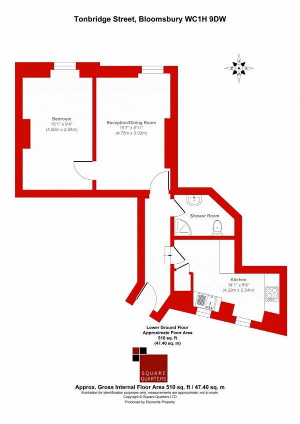 Floor Plan Image for 1 Bedroom Flat to Rent in Queen Alexandra Mansions Tonbridge Street,  Bloomsbury, WC1H