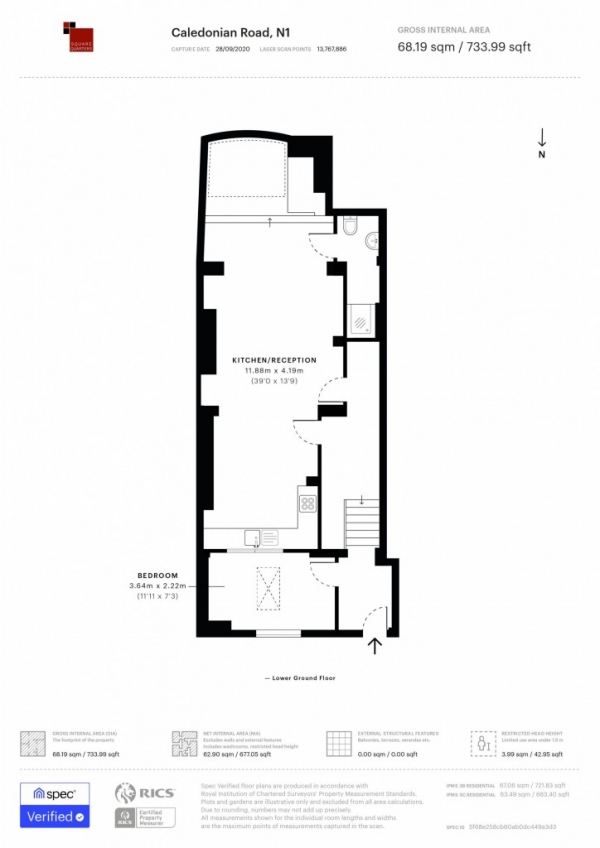 Floor Plan Image for 1 Bedroom Flat for Sale in (Basement Of 336 Caledonian Road) ,  Islington, N1