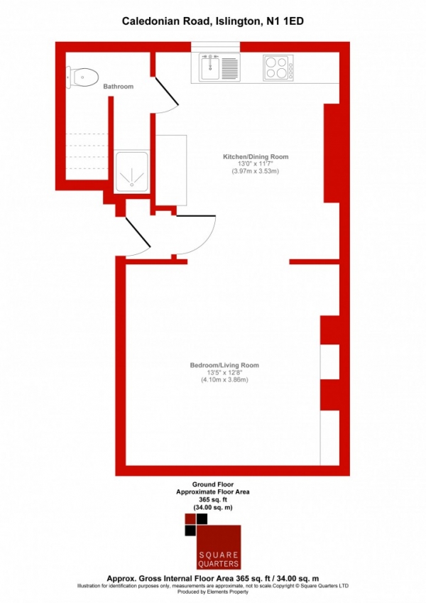 Floor Plan Image for Studio Flat to Rent in Caledonian Road,  Islington, N1