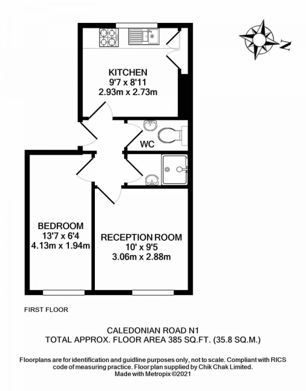 Floor Plan for 1 Bedroom Flat for Sale in  Caledonian Road,  Islington, N1, N1, 1EE -  &pound360,000