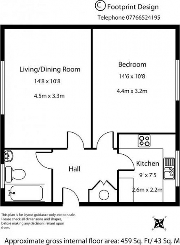 Floor Plan Image for 1 Bedroom Flat to Rent in Barley Close, Crawley, West Sussex. RH10 6BA