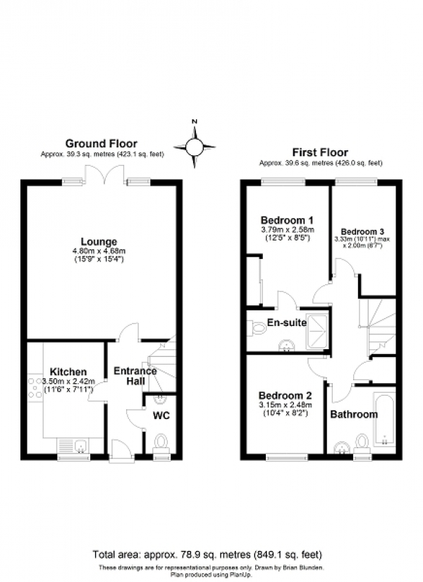 Floor Plan for 3 Bedroom Terraced House for Sale in St. Augustine Road, Crawley, West Sussex. RH11 8GA, RH11, 8GA -  &pound379,500