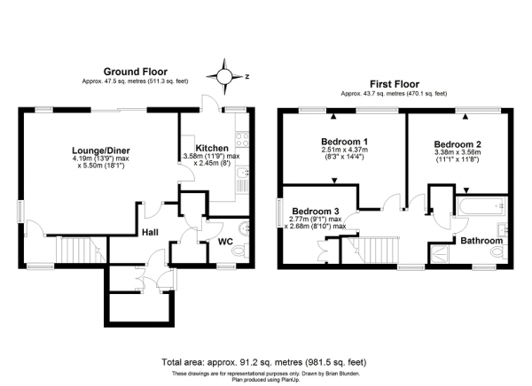 Floor Plan for 3 Bedroom End of Terrace House for Sale in Bowness Close, Ifield, Crawley, West Sussex. RH11 0SN, RH11, 0SN -  &pound375,000