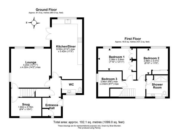 Floor Plan for 3 Bedroom End of Terrace House for Sale in Berrymeade Walk, Ifield, Crawley, West Sussex. RH11 0RA, RH11, 0RA -  &pound410,000