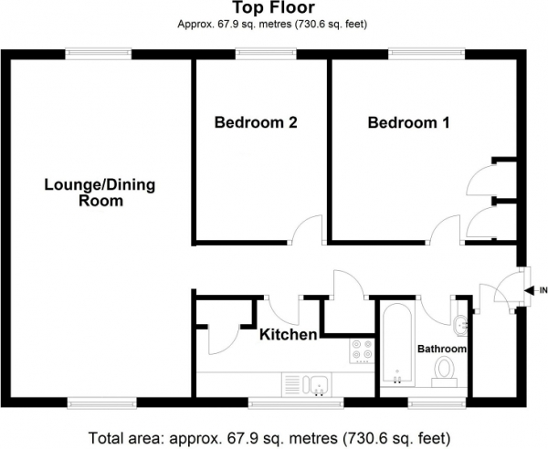 Floor Plan Image for 2 Bedroom Flat for Sale in Holtye Walk, Crawley, West Sussex. RH10 6QP