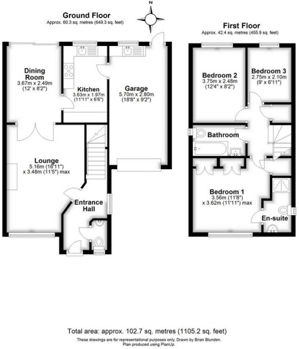 Floor Plan for 3 Bedroom Detached House for Sale in Taunton Close, Crawley, West Sussex. RH10 7XT, RH10, 7XT -  &pound490,000