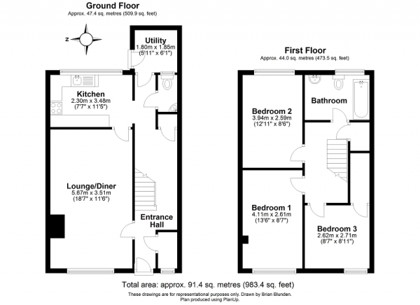 Floor Plan for 3 Bedroom Terraced House for Sale in Beachy Road, Crawley, West Sussex. RH11 9HW, RH11, 9HW - OIRO &pound300,000