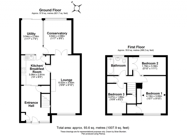 Floor Plan for 3 Bedroom Terraced House for Sale in Cloverlands, Crawley, West Sussex. RH10 8EJ, RH10, 8EJ -  &pound359,995