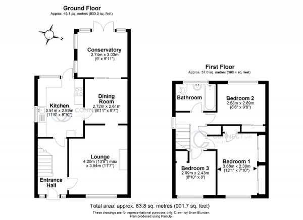 Floor Plan for 3 Bedroom Semi-Detached House for Sale in Blackfold Road, Crawley, West Sussex. RH10 6LE, RH10, 6LE -  &pound420,000