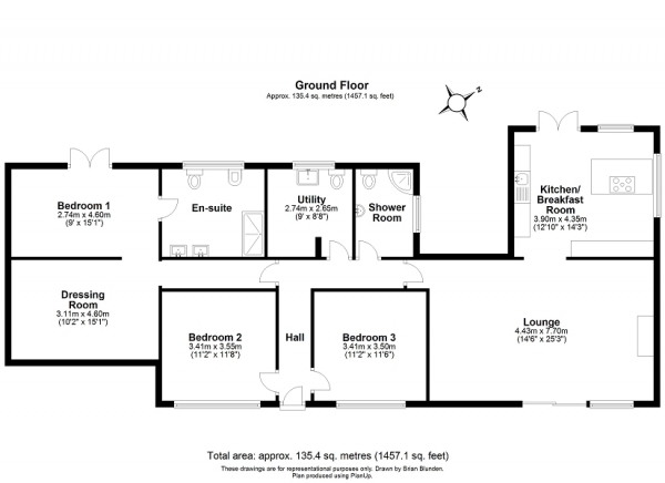 Floor Plan Image for 3 Bedroom Bungalow for Sale in Church Lane, Burstow, Horley, Surrey. RH6 9TG