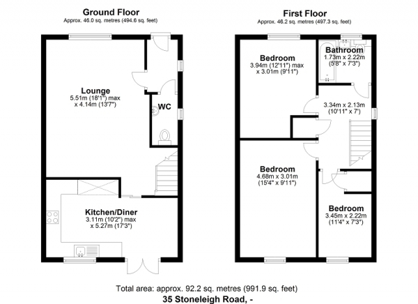 Floor Plan Image for 3 Bedroom End of Terrace House for Sale in Stoneleigh Road, Bromley, Kent. BR1 2FU