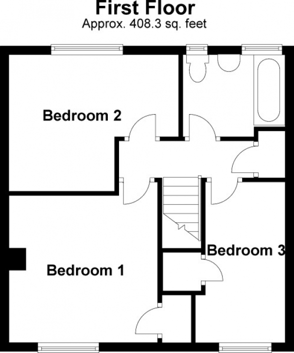 Floor Plan for 3 Bedroom Terraced House for Sale in Hawkins Road, Crawley, West Sussex. RH10 5NN, RH10, 5NN -  &pound369,995