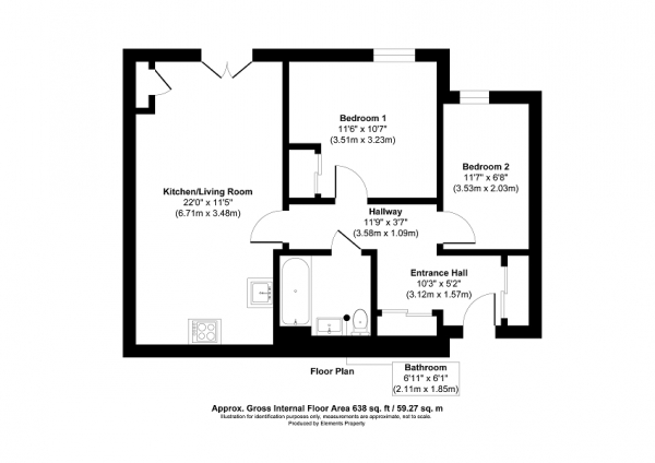 Floor Plan Image for 2 Bedroom Flat for Sale in West Green Drive, West Green, Crawley, West Sussex. RH11 7NZ