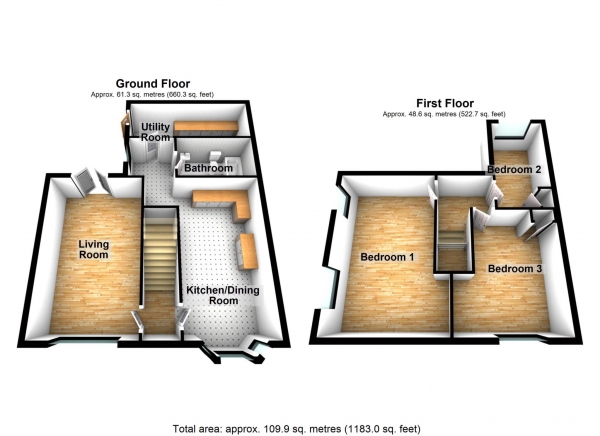 Floor Plan Image for 3 Bedroom Property for Sale in Park Gardens, Erith  ** VIDEO & 3D FLOORPLAN AVAILABLE **