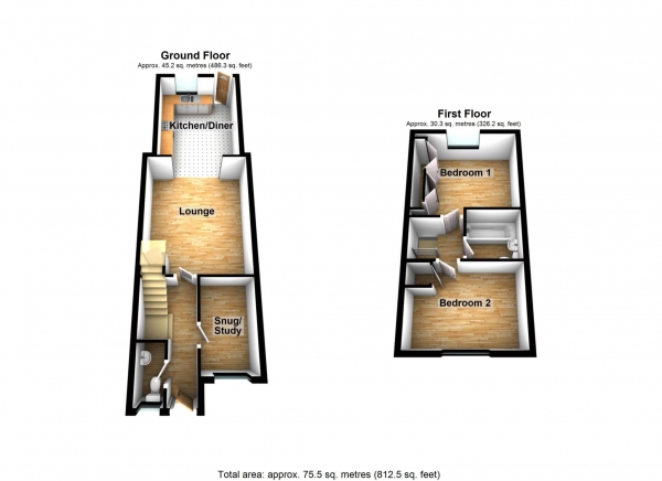 Floor Plan for 2 Bedroom Property for Sale in Aveley Close, Erith   ** VIDEO & 3D FLOORPLAN AVAILABLE **, DA8, 2AR -  &pound365,000