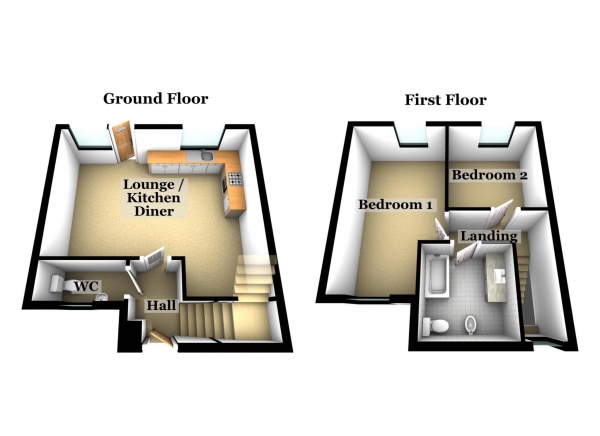 Floor Plan Image for 2 Bedroom Property for Sale in Maple Court, Erith, *  3D FLOORPAN & VIDEO AVAILABLE *