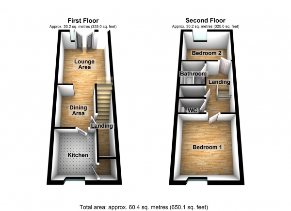 Floor Plan for 2 Bedroom Maisonette for Sale in Hawthorn Place, Erith  * VIDEO & 3D FLOORPLAN AVAILABLE *, DA8, 1QU -  &pound225,000