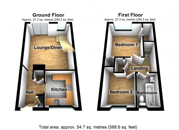 Floor Plan Image for 2 Bedroom Property for Sale in Winifred Road, Erith ** VIDEO & 3D FLOORPLAN AVAILABLE **