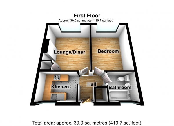 Floor Plan for 1 Bedroom Flat for Sale in Beacon Road, Slade Green   ** VIDEO & 3D FLOORPLAN AVAILABLE **, Slade Green, DA8, 2JS -  &pound165,000