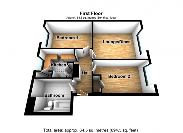 Floor Plan Image for 2 Bedroom Flat for Sale in Belmont Road, Northumberland Heath  ** 3D FLOORPLAN & VIDEO AVAILABLE **