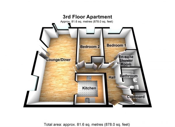 Floor Plan Image for 2 Bedroom Apartment for Sale in Corral Heights, Chichester Wharf, Erith  ** VIDEO & 3D FLOORPLAN AVAILABLE **