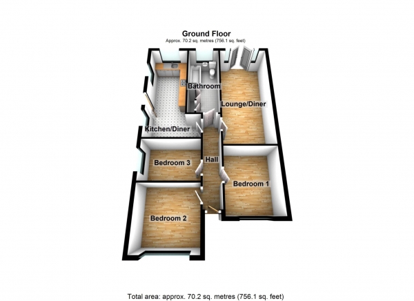 Floor Plan for 3 Bedroom Bungalow for Sale in Woodside Close, Bexleyheath   ** VIDEO & 3D FLOORPLAN AVAILABLE **, DA7, 6JY -  &pound450,000