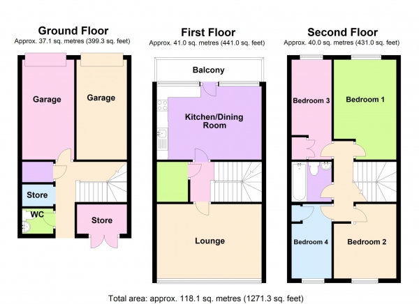 Floor Plan Image for 4 Bedroom Town House for Sale in Hartslock Drive, Abbey Wood ** 2D FLOORPLAN AVAILABLE **