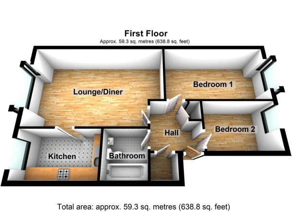 Floor Plan Image for 2 Bedroom Flat for Sale in Waterfield Close, Belvedere  ** VIDEO & 3D FLOORPLAN AVAILABLE **