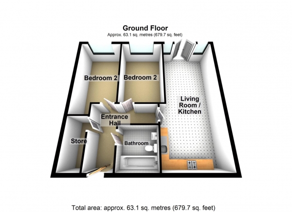 Floor Plan Image for 2 Bedroom Flat for Sale in Tower Hill Court, Erith ** VIDEO & 3D FLOORPLAN AVAILABLE **