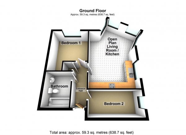 Floor Plan for 2 Bedroom Flat for Sale in Tower Hill Court, Erith  ** VIDEO & 3D FLOORPLAN AVAILABLE **, DA17, 6FL -  &pound300,000