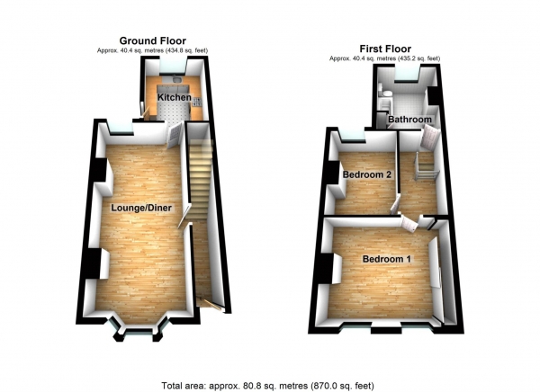 Floor Plan Image for 2 Bedroom Terraced House for Sale in Shieldhall Street, Abbey Wood ** VIDEO & 3D FLOORPLAN AVAILABLE **