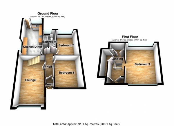 Floor Plan for 3 Bedroom Bungalow for Sale in Abbotts Walk, Bexleyheath, DA7, 5RJ -  &pound425,000