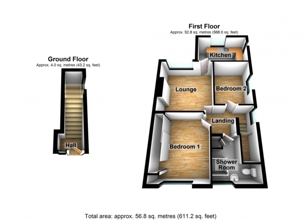 Floor Plan Image for 2 Bedroom Maisonette for Sale in Pinnacle Hill, Bexleyheath  ** VIDEO & 3D FLOORPLAN AVAILABLE **