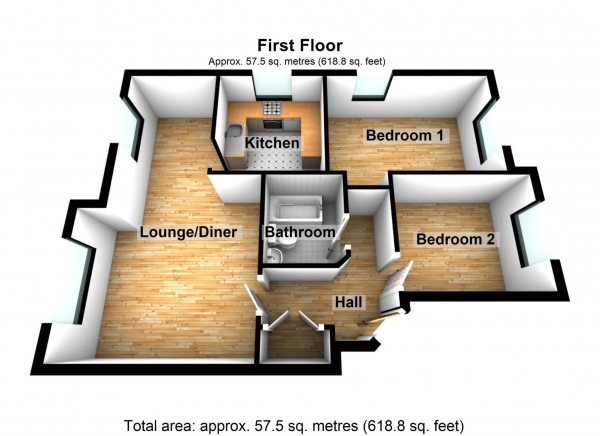 Floor Plan Image for 2 Bedroom Flat for Sale in Meadowford Close, Thamesmead  ** VIDEO & 3D FLOORPLAN AVAILABLE **