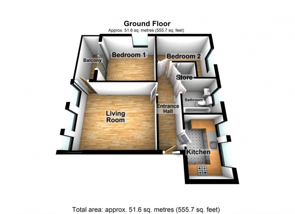 Floor Plan Image for 2 Bedroom Flat for Sale in Erebus Drive, Thamesmead  ** VIDEO & 3D FLOORPLAN AVAILABLE **