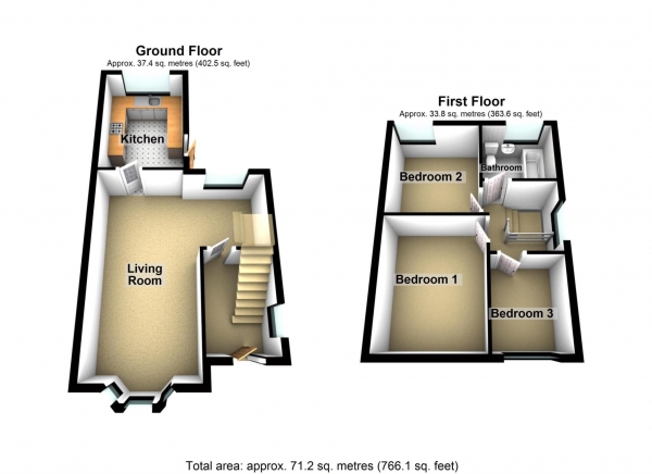 Floor Plan Image for 3 Bedroom Property for Sale in BRACONDALE ROAD, ABBEY WOOD. SE2 9HS  ** VIDEO & 3D FLOORPLAN AVAILABLE **