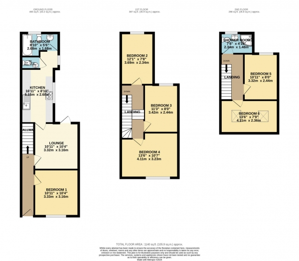 Floor Plan Image for 6 Bedroom Terraced House to Rent in De Beauvoir Road, Reading