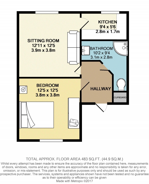 Floor Plan for 1 Bedroom Flat to Rent in London Road, Reading, RG1, 3NY - £242 pw | £1050 pcm