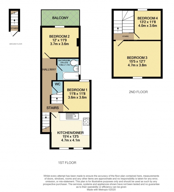 Floor Plan Image for 4 Bedroom Flat to Rent in Christchurch Road, Reading