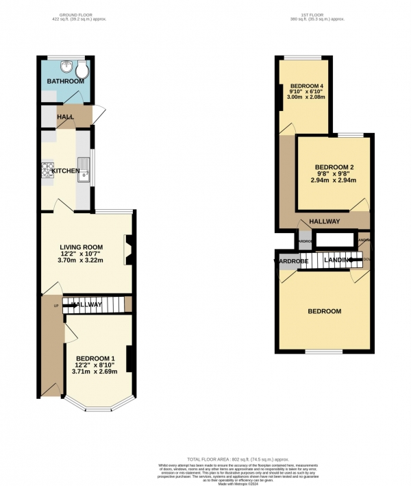 Floor Plan Image for 4 Bedroom Terraced House to Rent in Cardigan Gardens, Reading