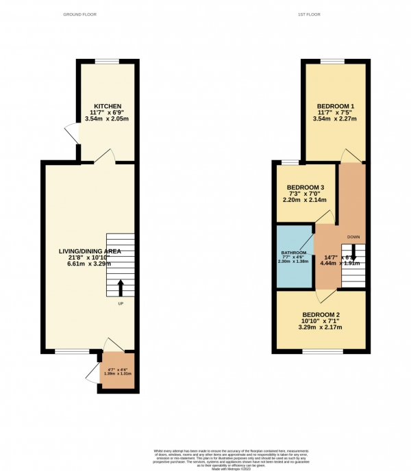 Floor Plan for 3 Bedroom Terraced House to Rent in Foxhill Road, Reading, RG1, 5QR - £299 pw | £1295 pcm