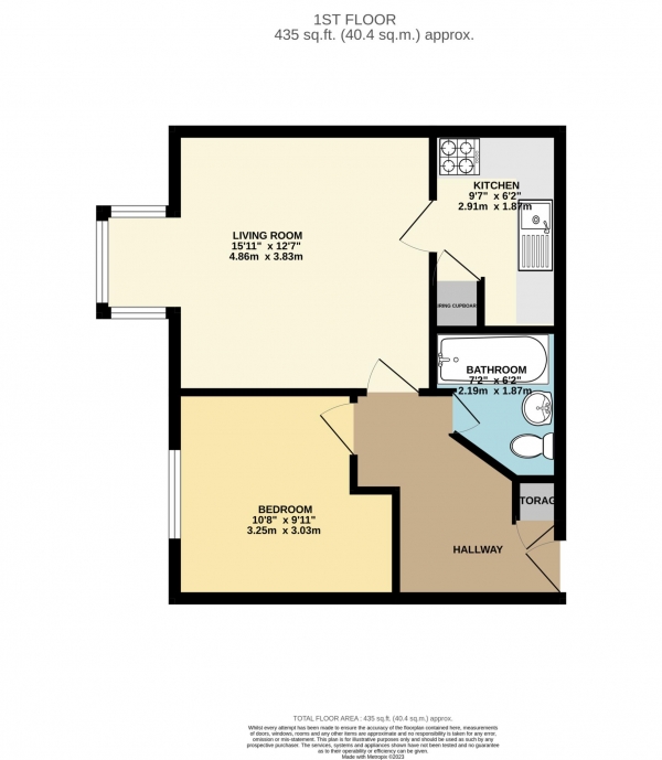 Floor Plan for 1 Bedroom Flat for Sale in Tippett Rise, Reading, RG2, 0DZ - Offers in Excess of &pound159,500