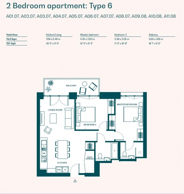 Floor Plan Image for 2 Bedroom Apartment for Sale in Capella, Lewis Cubitt Park,, London, Greater London, Camden