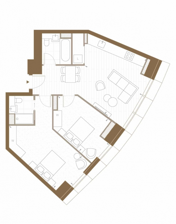 Floor Plan for 2 Bedroom Apartment for Sale in Marsh Wall, London, E14, 9TP - Offers Over &pound725,000