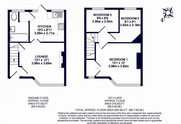 Floor Plan Image for 3 Bedroom Terraced House to Rent in Chelston Road, Ruislip